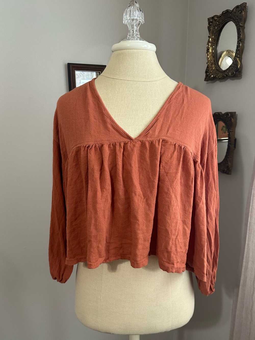 Altar'd State Burnt Orange V-Neck Peasant Tunic